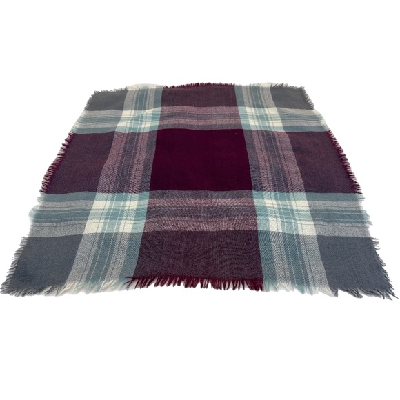 Dalgleish Scotland Vintage 100% Wool Tartan Scarf  – Burgundy, Grey & Aqua - Picture 6 of 9